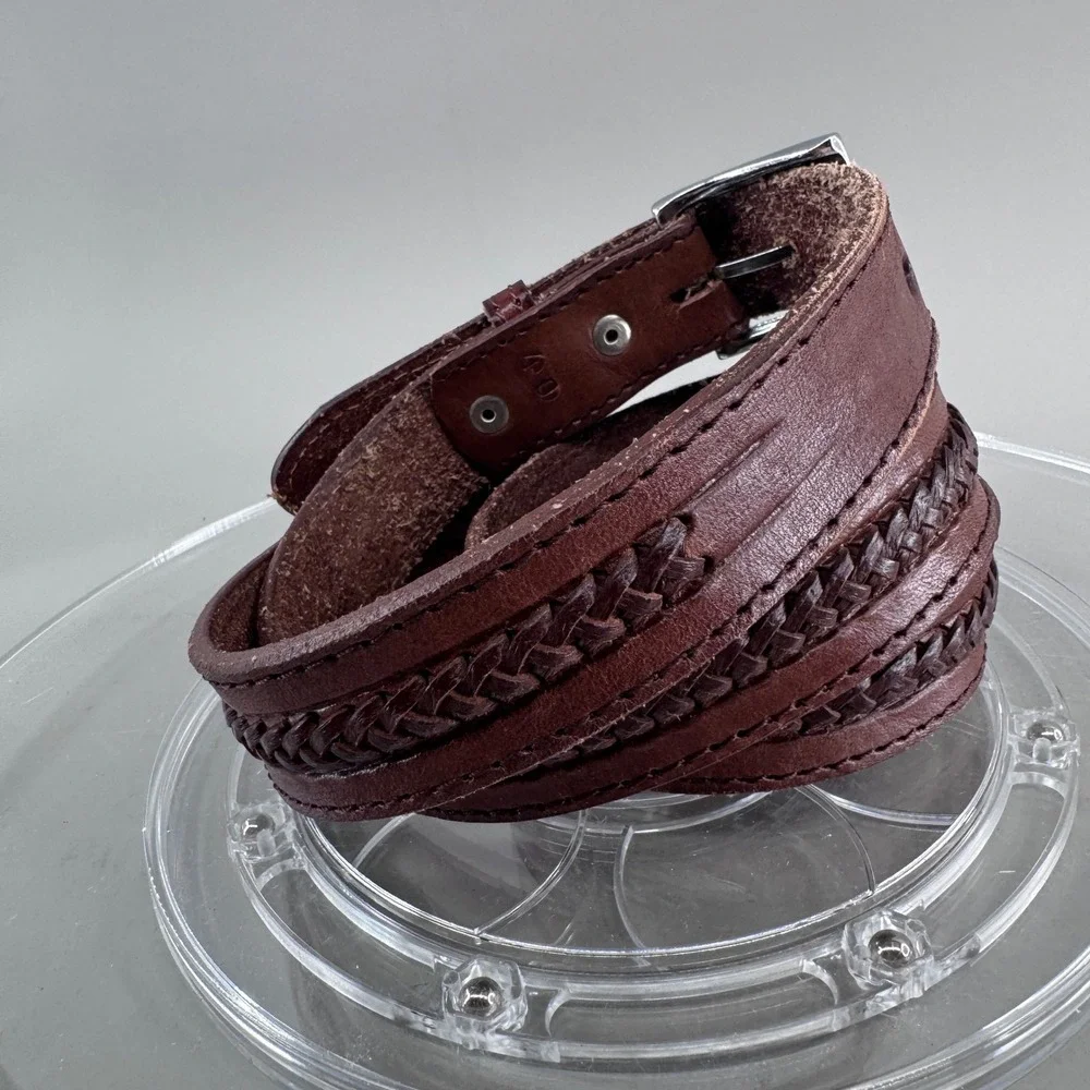 Chirra Mens Leather Belt Braided Embossed Western Brown Size 40 Made in Mexico